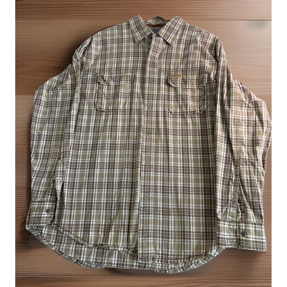 Timberland Button Up Shirt Mens Size L Regular Brown Plaid Cotton Woven